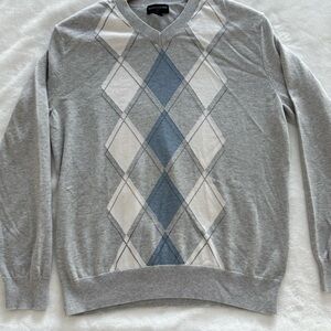 Argyle V-Neck Sweater - Gray and Blue